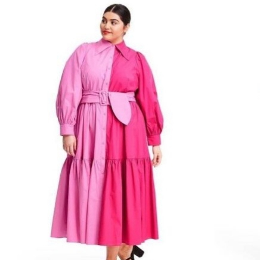 Long sleeve, two-tone shirtdress. Size 20w/22w